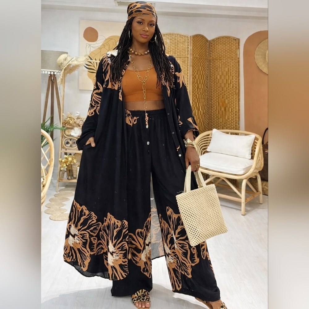 Elegant Resort Two-Piece Set – Oversized Shirt & Wide Leg Pants - NEW